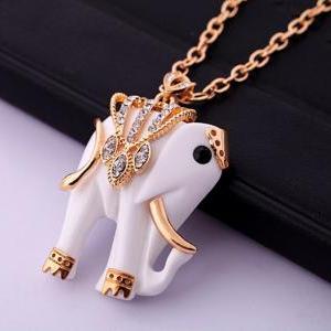 Good Luck, Beautiful Elephant Necklace, White