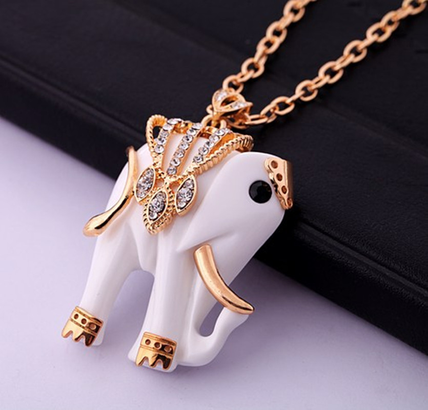Good Luck, Beautiful Elephant Necklace, White
